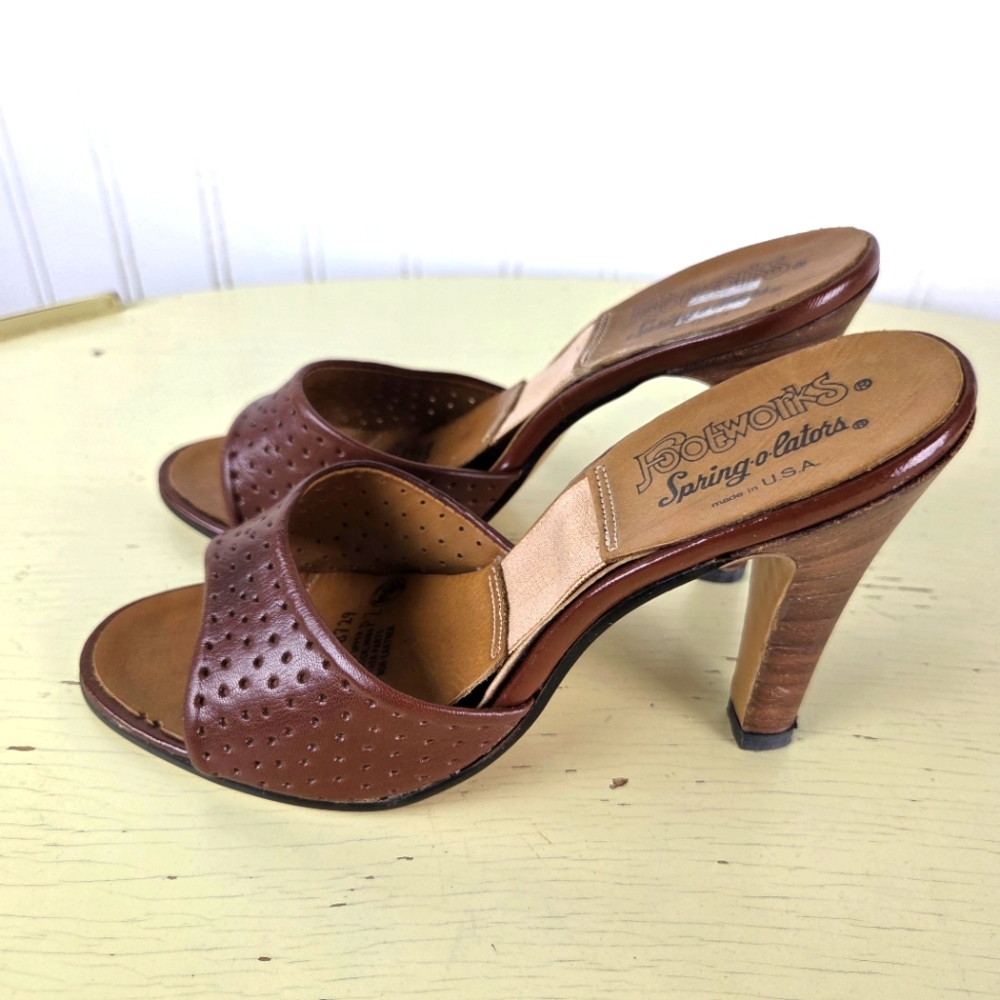 Vintage Foot Works Sling O Lators Brown Leather Women's Mules 6M - Picture 4 of 16